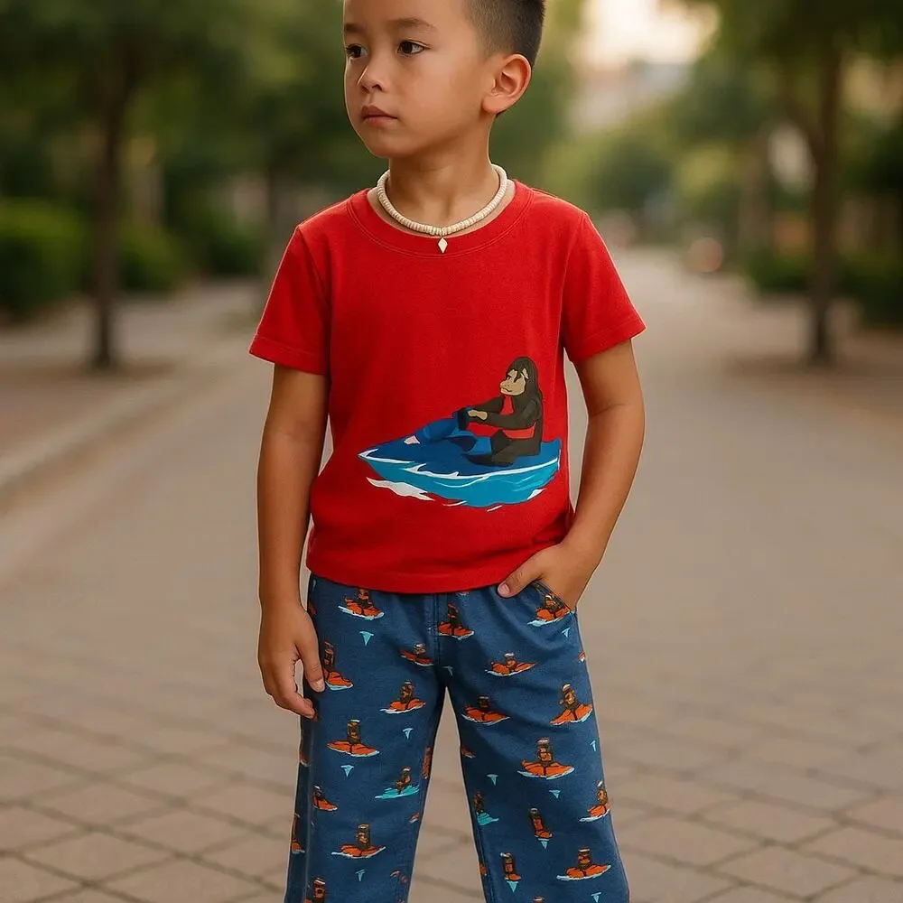 Carter's Boys Pajamas Size 4T Jet Ski Monkey Short Sleeves Orange Blue
